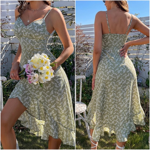 Boho Black Floral Print High Low Midi Dress - Picture 4 of 6